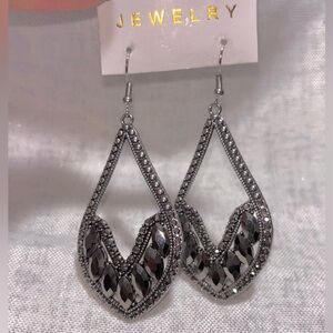 Silver Teardrop Crystal Dangle Earrings